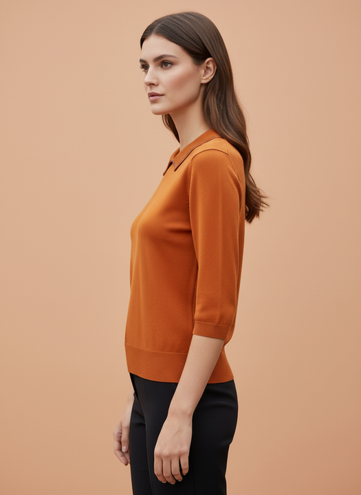 Burnt Orange Knit Top with Embellished Peter Pan Collar