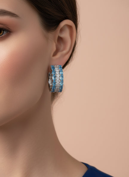 Blue Cubic Zirconia Crystal Hoop Earrings