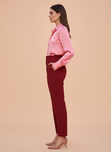 Banana Crepe Maroon Skin Fit With Multi Pleated Trouser