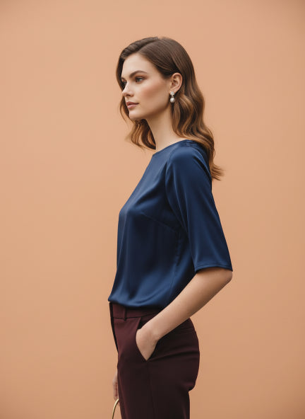 Elegant Navy European Satin Top
