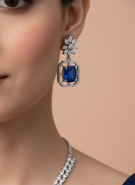 Blue Cubic Zirconia Necklace & Earrings Set for Women