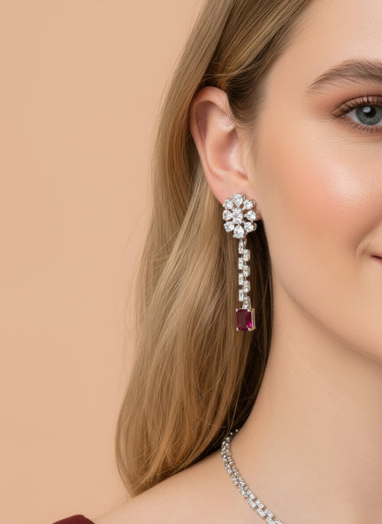 Elegant Ruby Drop Diamond Jewelry Set – Necklace & Earrings