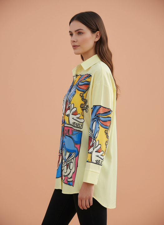 Women’s Premium Printed Oversize Satin-Shirt