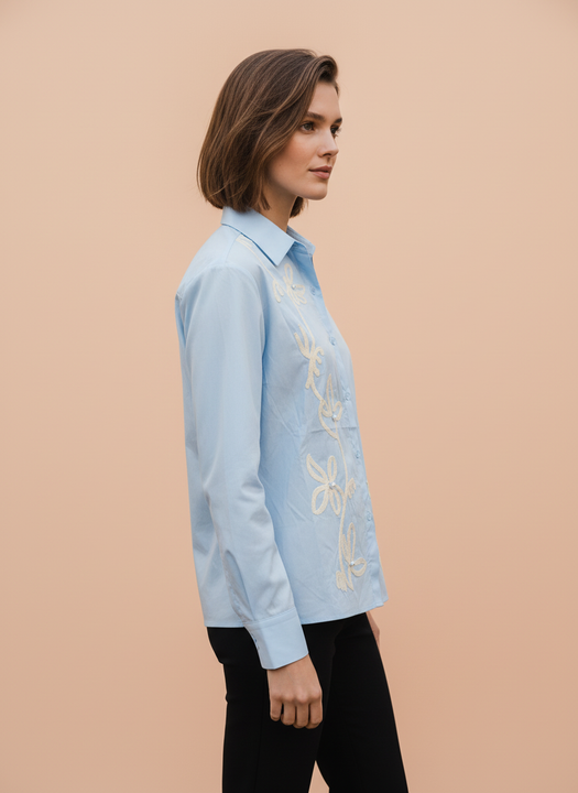 Elegant Sky Blue Embroidered Shirt for Women