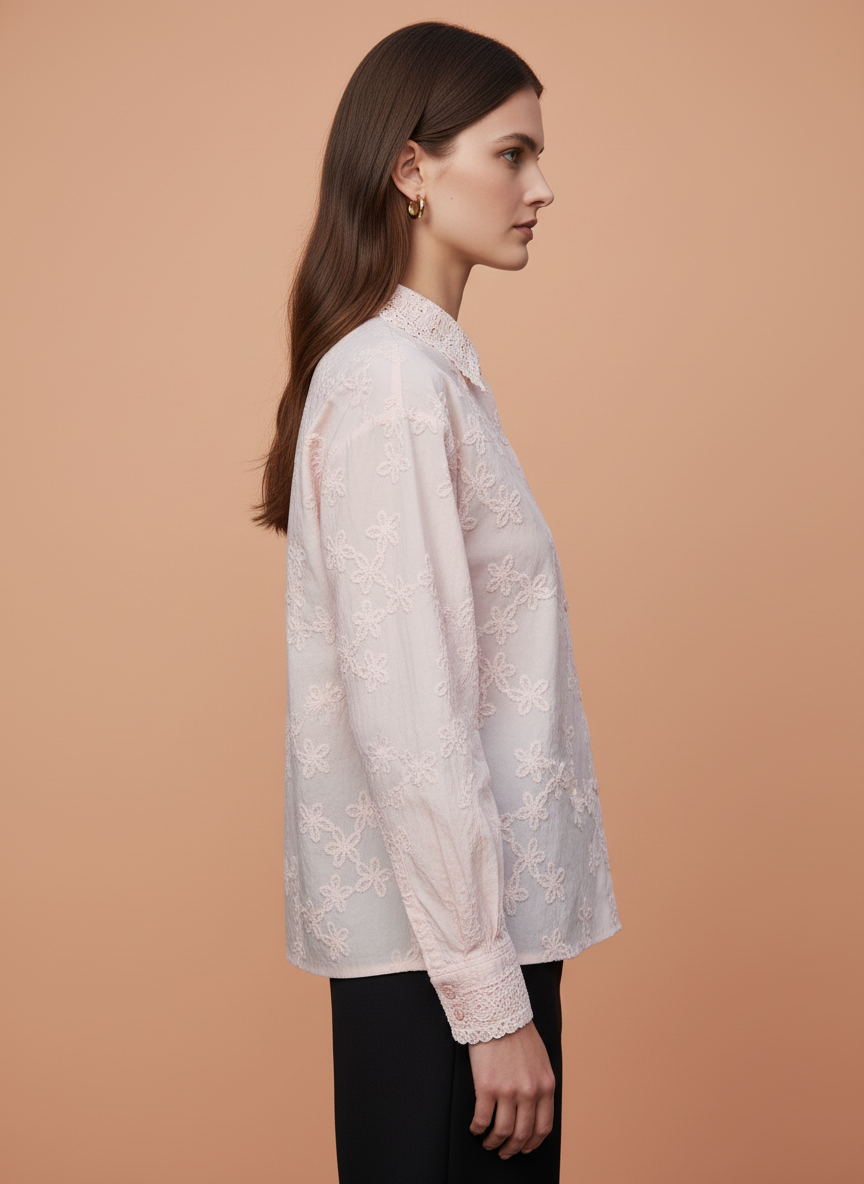 Light Pink All-Over Lace Embroidered Shirt for Women