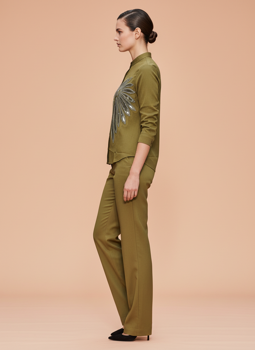 Olive Green Embroidered Co-Ord Set for Women