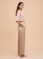 Satin Wide Leg Pants European Fabric  Peachy Pink Glam Look