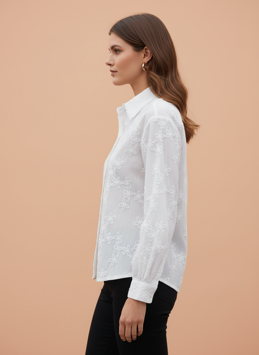 White Floral Embroidered Women Shirt