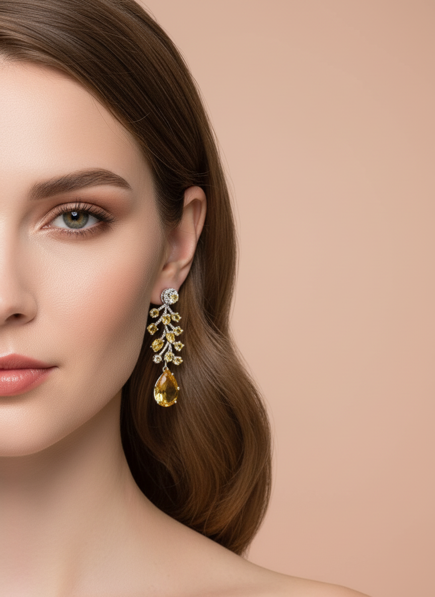 Luxury Golden Champagne Cubic Zirconia Necklace & Earrings Set