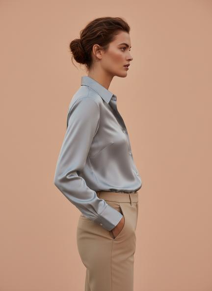 Grey Regular Fit Summer Satin Shirt