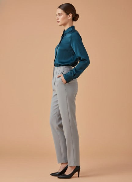 Banana Crepe Carbon Skin Fit With Multi Pleated Trouser