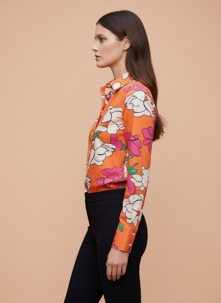 Cambric Digital Print Puff Sleeve Shirt