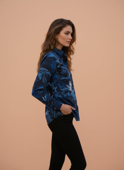 Premium Rayon Shirt With Tropical Blue Print