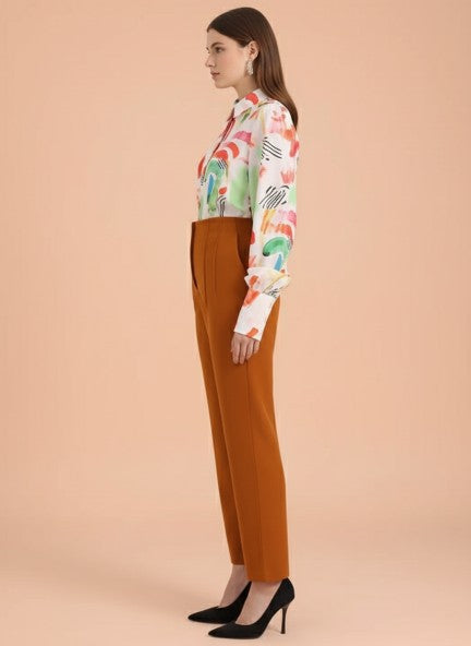 Banana Crepe Sepia Skin Fit With Multi Pleated Trouser