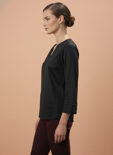 European Satin V Neck Long Sleeve Top