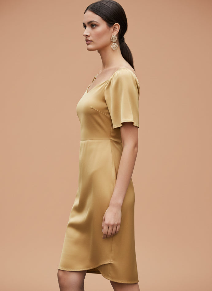Women’s Luxury European Satin Mustard Midi Dress