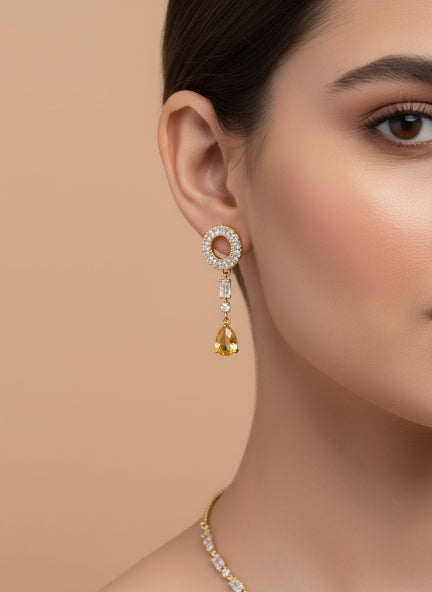 Elegant Gold-Plated Crystal Pendant Necklace Set with Drop Earrings for Women