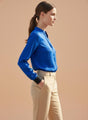 Summer Satin Royal Blue Mandarin Collar Shirt