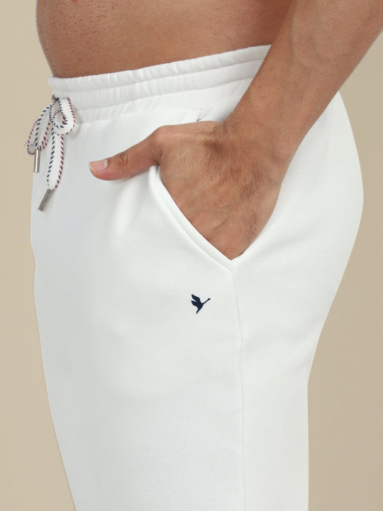 Mens White Cotton Fleece Winter Shorts