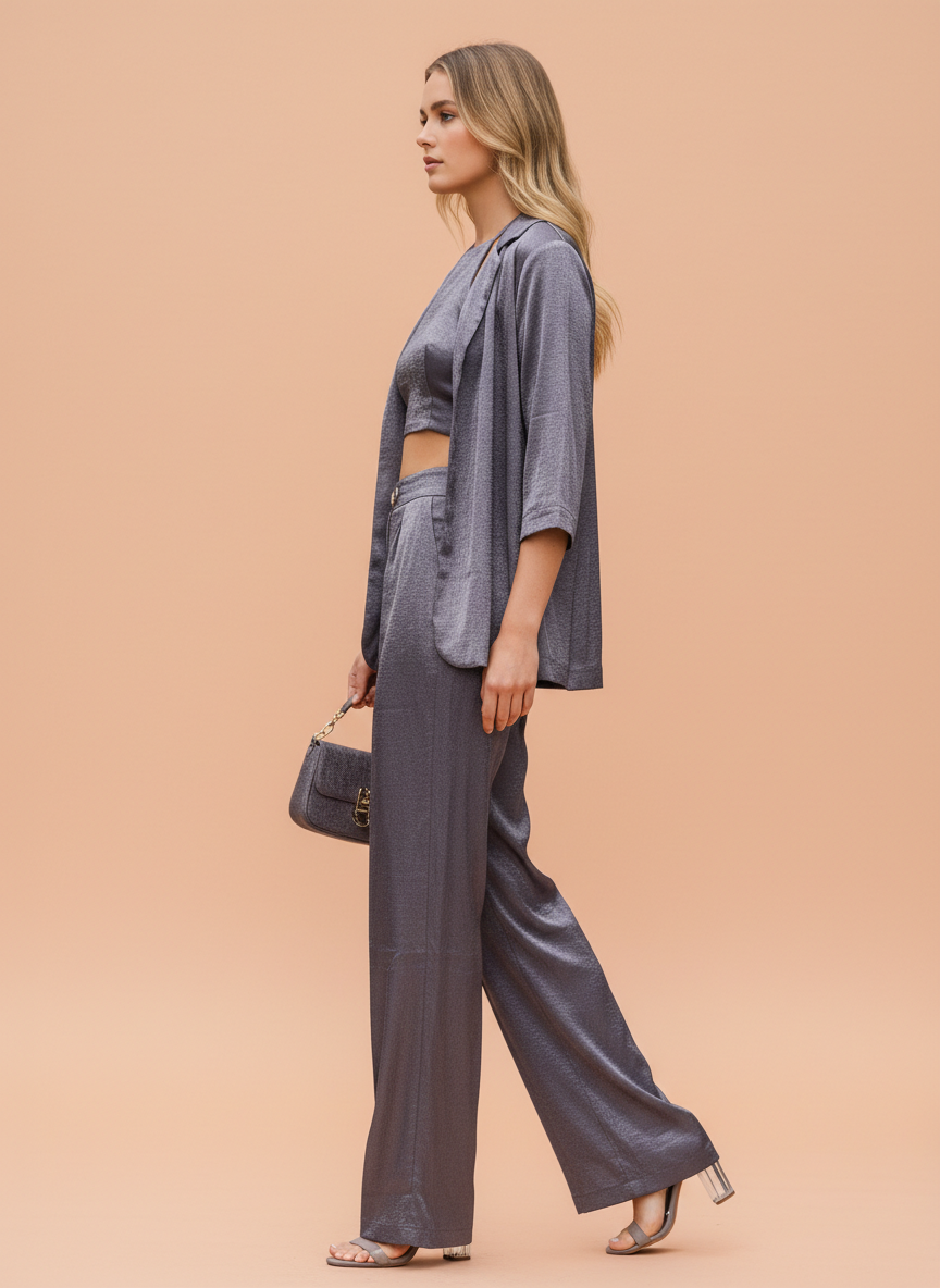 “Metallic Slate Grey 3-Piece Co-Ord Set”