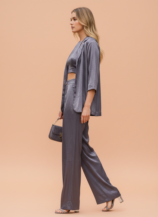 “Metallic Slate Grey 3-Piece Co-Ord Set”