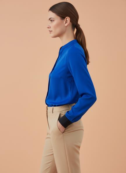 Summer Satin Royal Blue Mandarin Collar Shirt