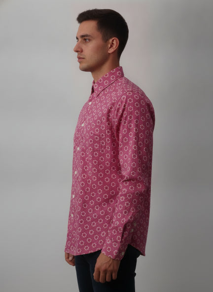 Men'S Premium Rayon Shirt With Pink Block Print