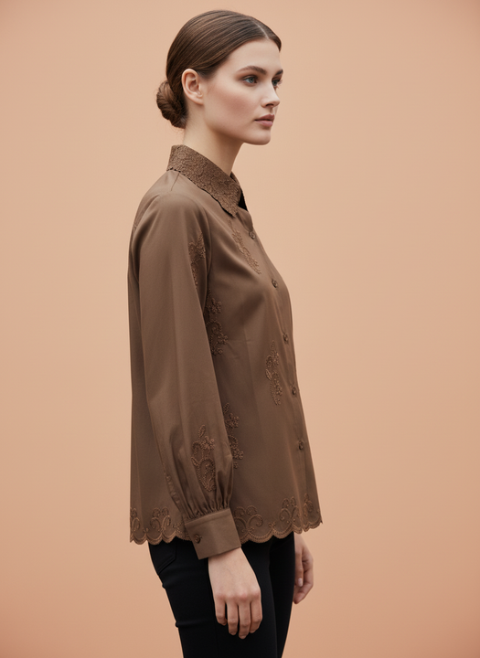 Elegant Brown Embroidered Women’s Shirt