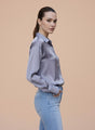 Bluish Grey Regular Fit Summer Satin Shirt