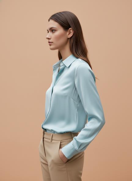 Light Cyan Regular Fit Summer Satin Shirt