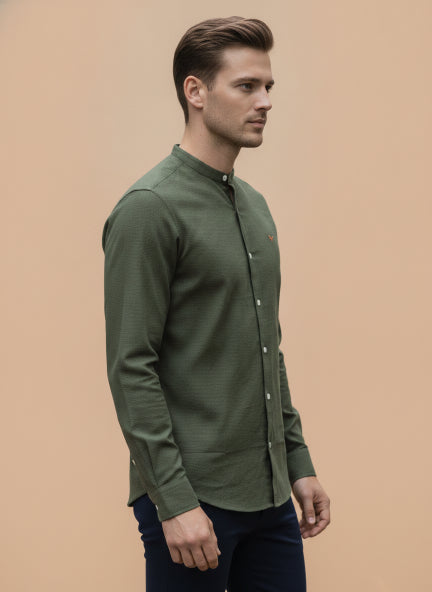 Premium Men'S Crinkle Cotton Shirt | Green