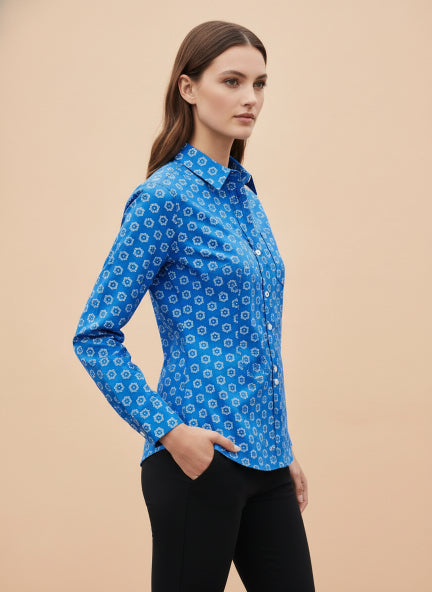 Premium Rayon Shirt With Blue Block Print