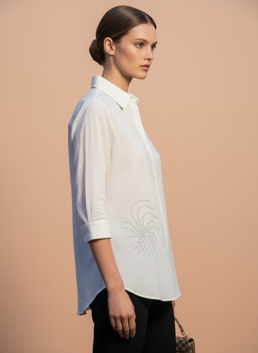 Luxury Ivory Embroidered Womens Shirt