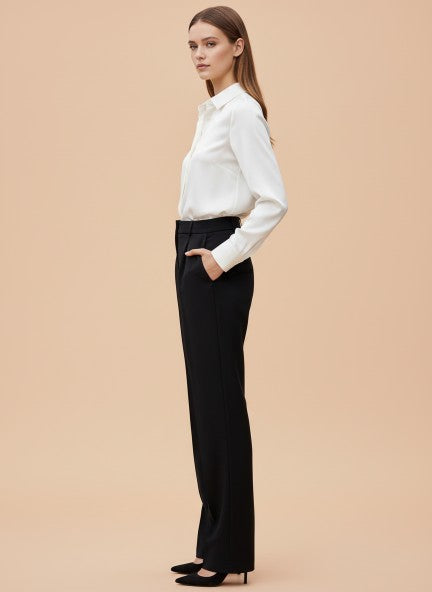 Banana Crepe Island Green Straight Fit Flap Pocket Trouser