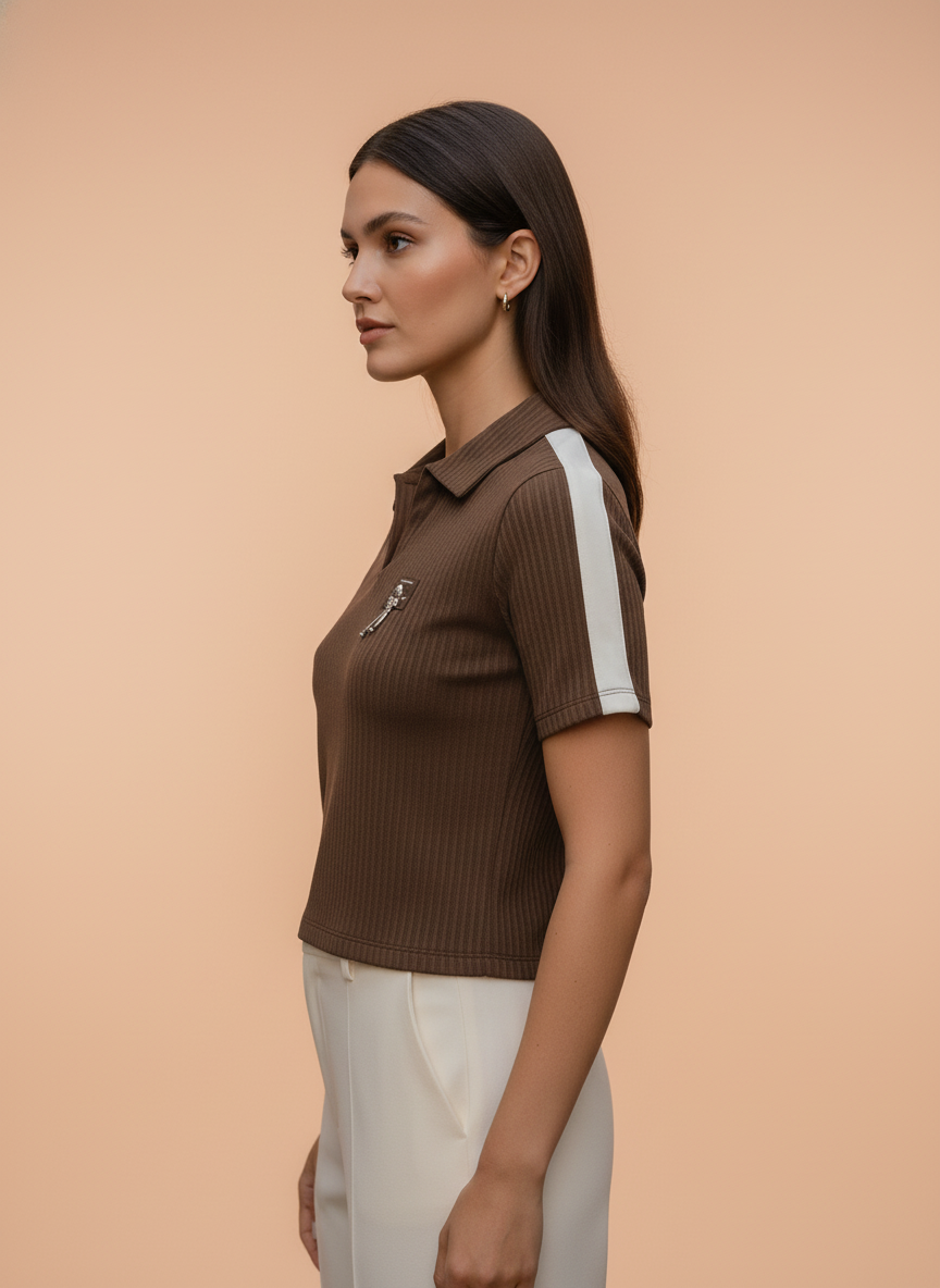 lim Fit Short Sleeve Shirt with Gold Brooch