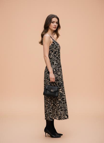 Rayon Printed V Neck Shoulder Strap Maxi Dress
