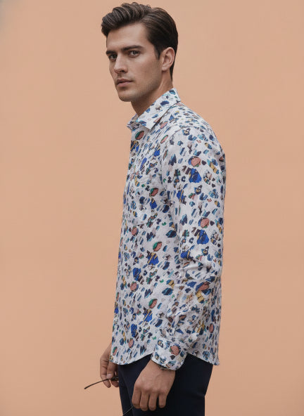 Men'S Premium White Printed Rayon Shirt