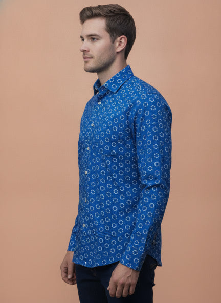Amswan Men'S Premium Rayon Shirt With Blue Block Print