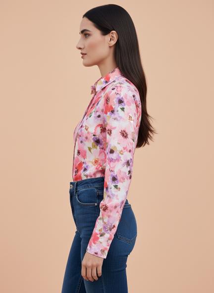 Premium American Crepe Digital Print Puff Sleeve Shirt