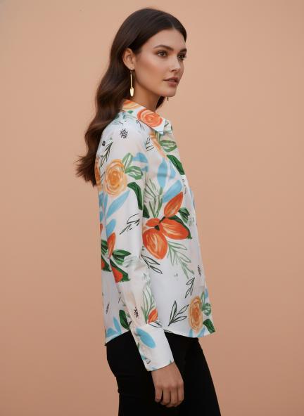 Premium Micro Multicolour Regular Length Straight Hem Digital Print Shirt