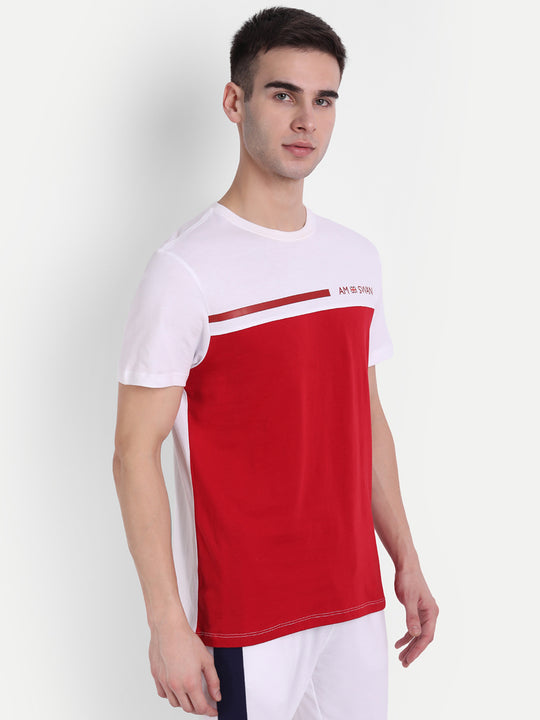 Mens Premium Cotton Colourblock Printed Half Sleeve Crew Neck T-Shirts