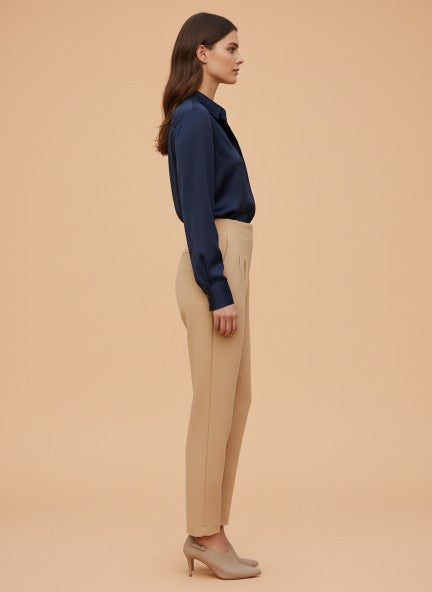 Banana Crepe Wheat Skin Fit With Multi Pleated Trouser