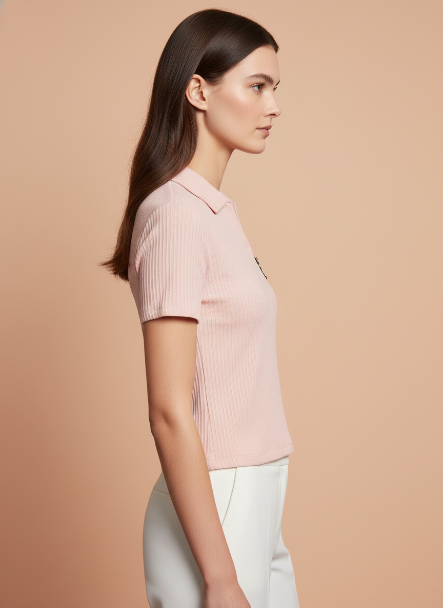 Women’s Blush Pink Ribbed Polo T-Shirt
