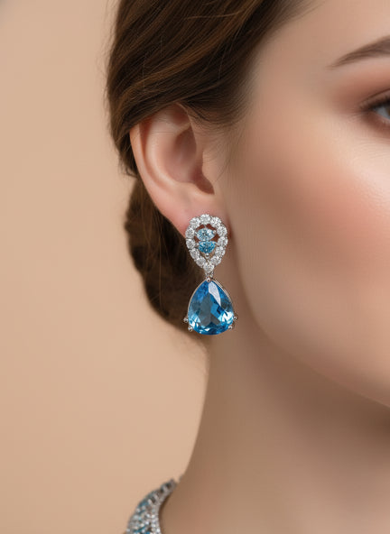 Elegant Blue Crystal Necklace & Earrings Set