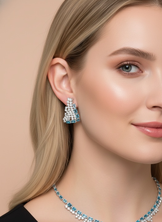 Luxury Aqua Blue Cubic Zirconia Necklace & Earrings Set