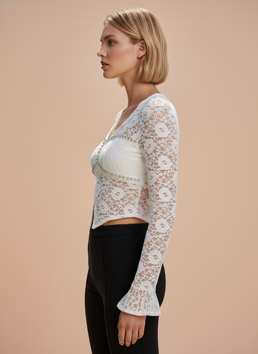 White Lace Crop Top for Women