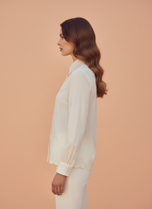 Elegant Lace Collar Ivory Shirt for Women