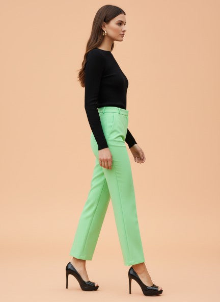 Banana Crepe Screamin Green Straight Fit Flap Pocket Trouser