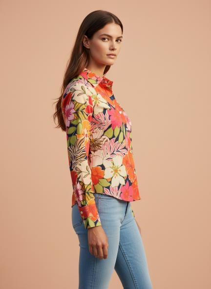 Satin Multicolour Regular Length Straight Hem Digital Print Shirt