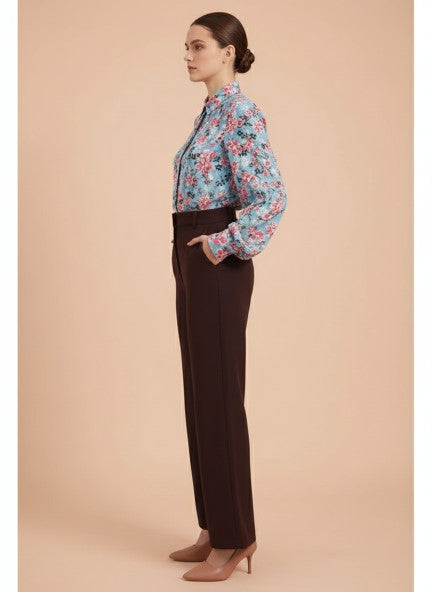 Banana Crepe Dark Choclate Straight Fit With Flap Pocket Trouser